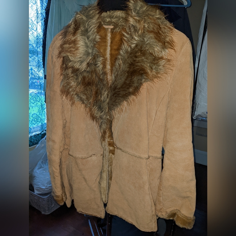 St. John's Bay Women's Suede Faux Fur Coat (Like New)